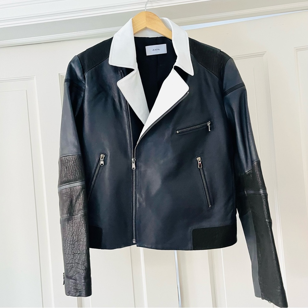 ZAPA  black white lamb leather bomber jacket 44